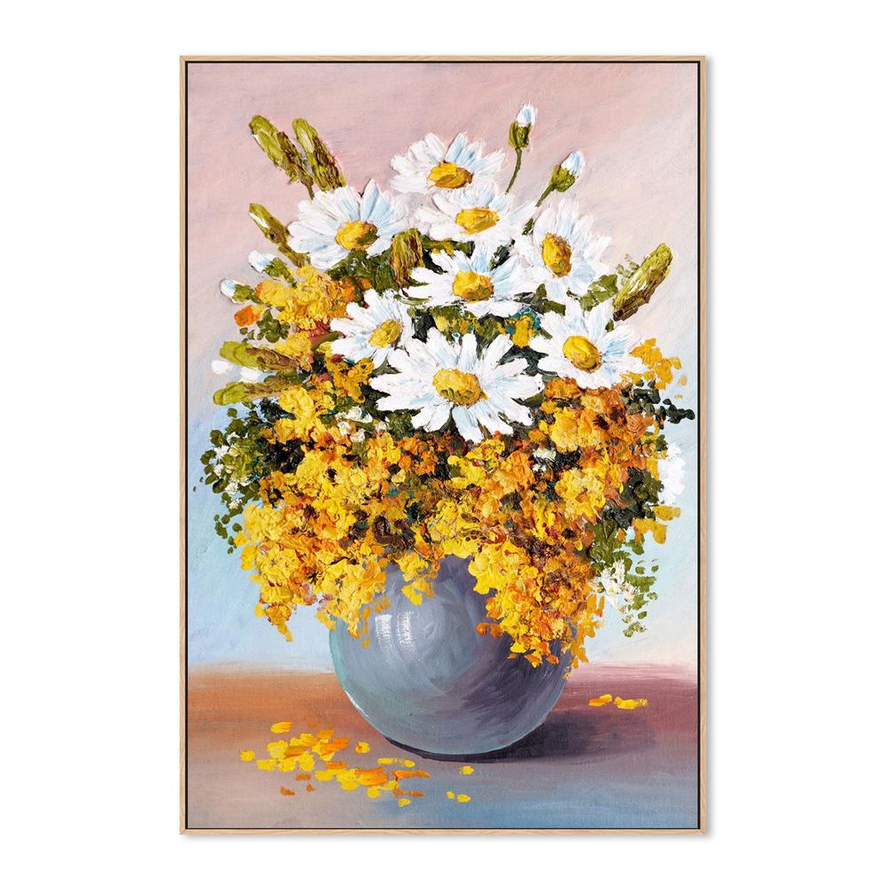 A Vase of Daisies, Hand-Painted Canvas - Image 4