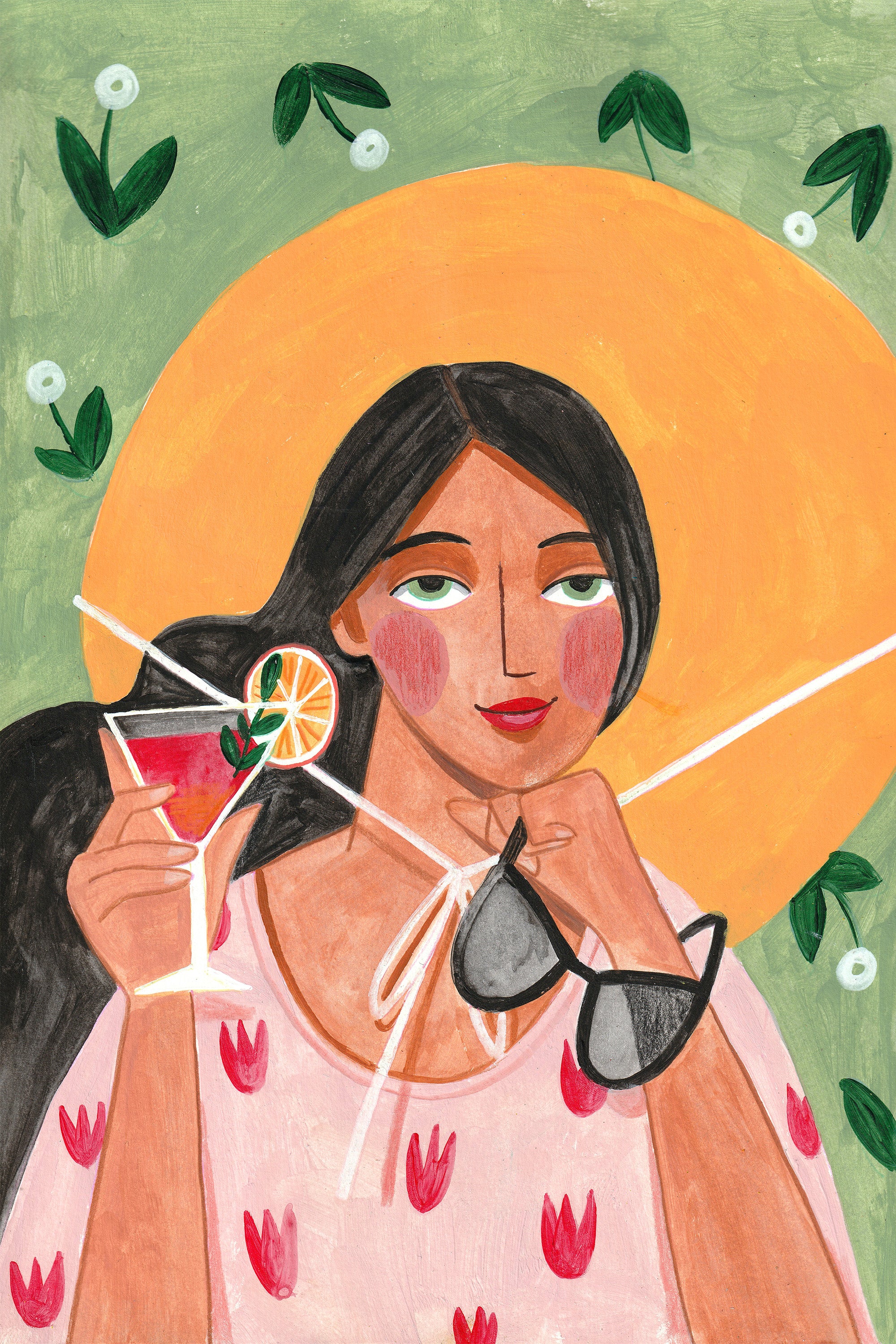 Abstract Modern Bohemian Woman with Cocktail
