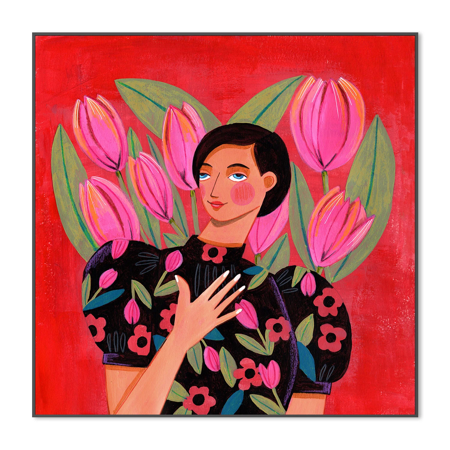 Abstract Modern Portrait Woman with Tulips - Image 3