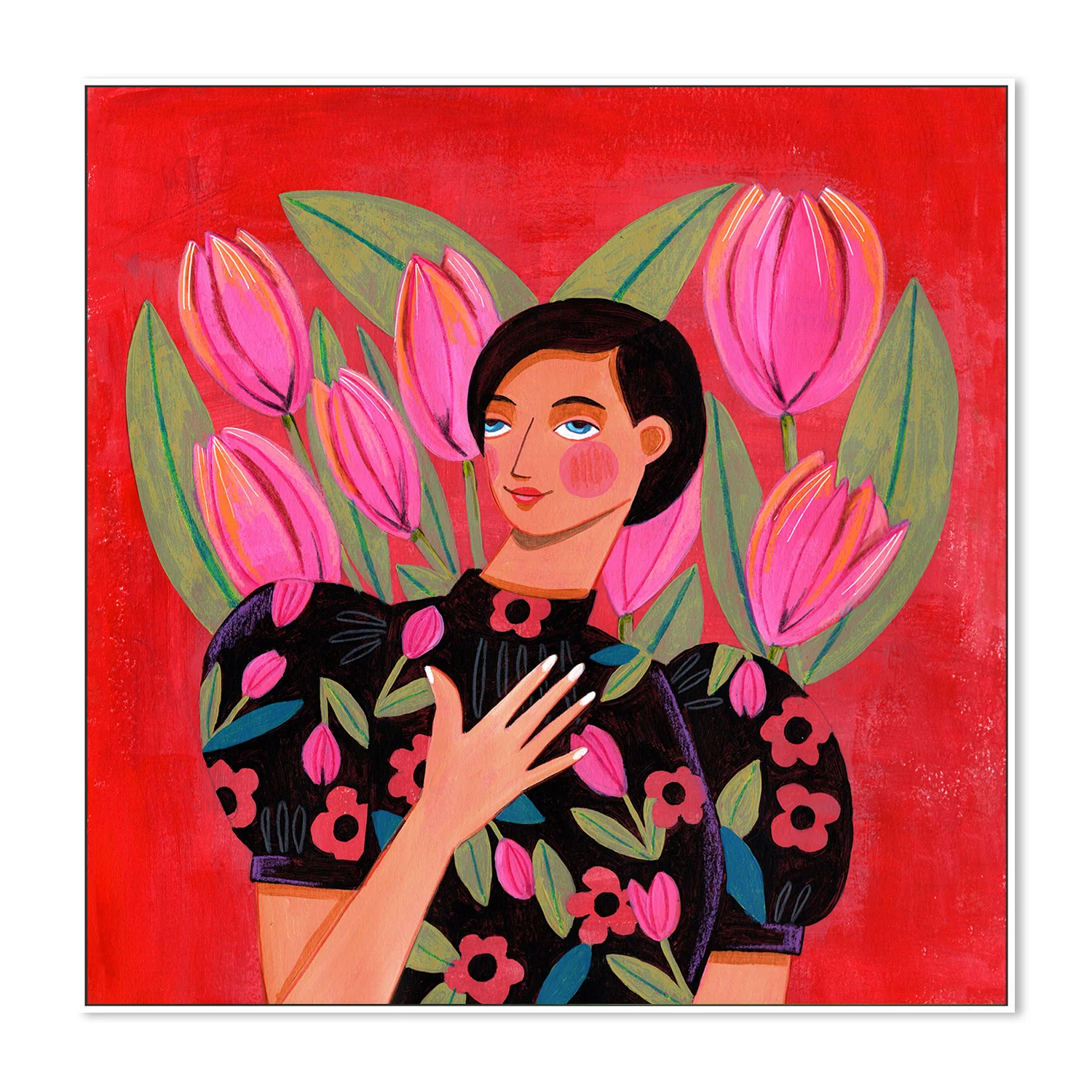 Abstract Modern Portrait Woman with Tulips - Image 5