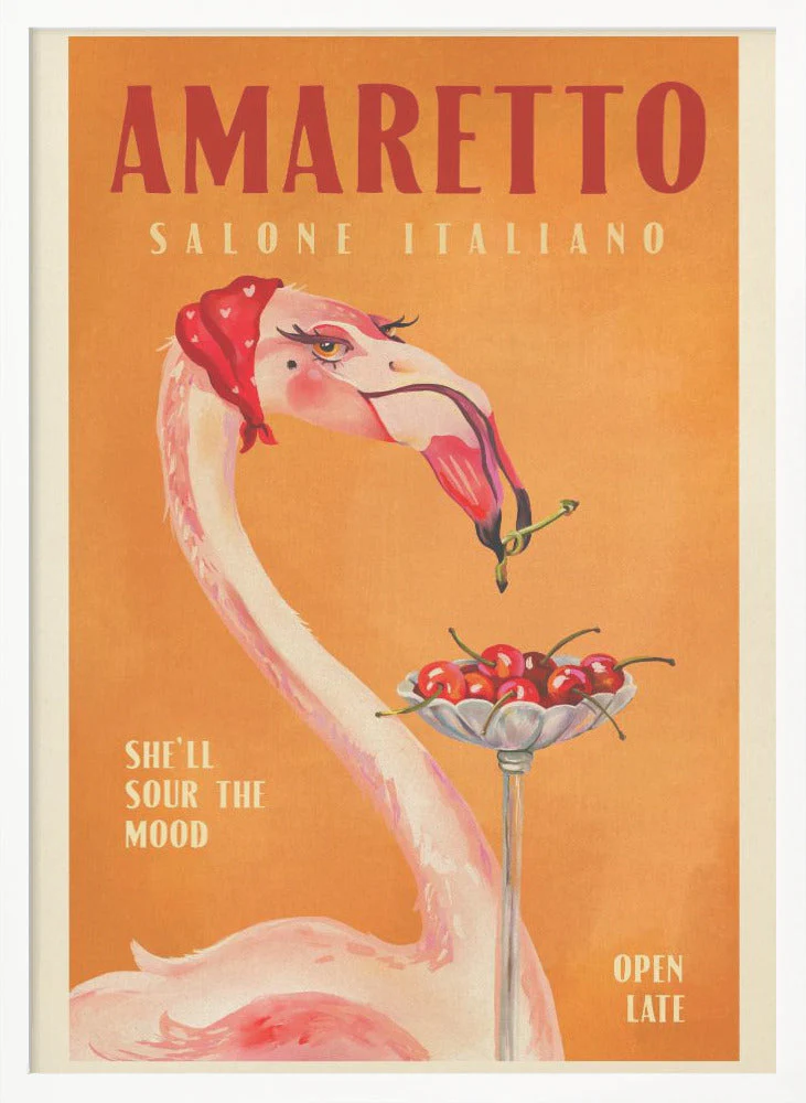 Amaretto Flamingo Art Deco Italian Cafe Travel Art - Image 3