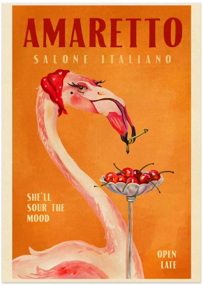 Amaretto Flamingo Art Deco Italian Cafe Travel Art - Image 4