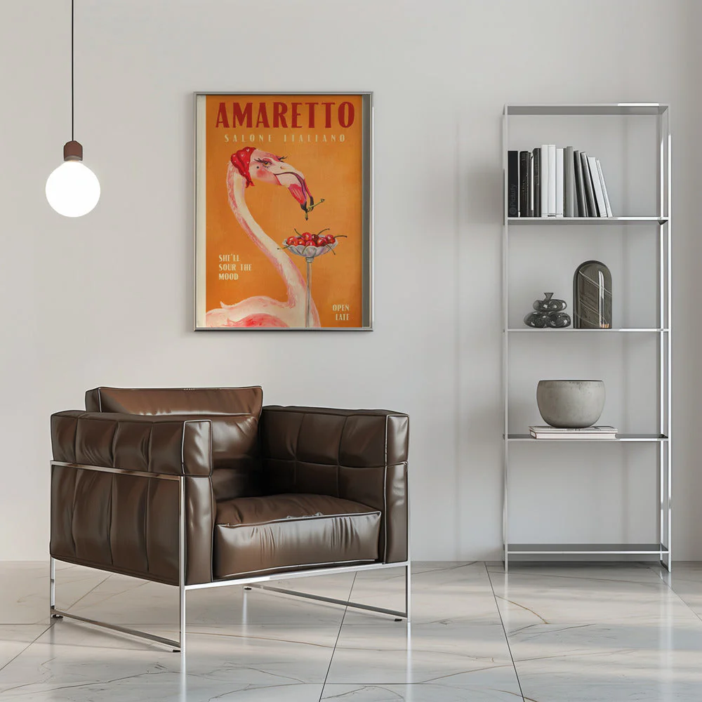 Amaretto Flamingo Art Deco Italian Cafe Travel Art - Image 5