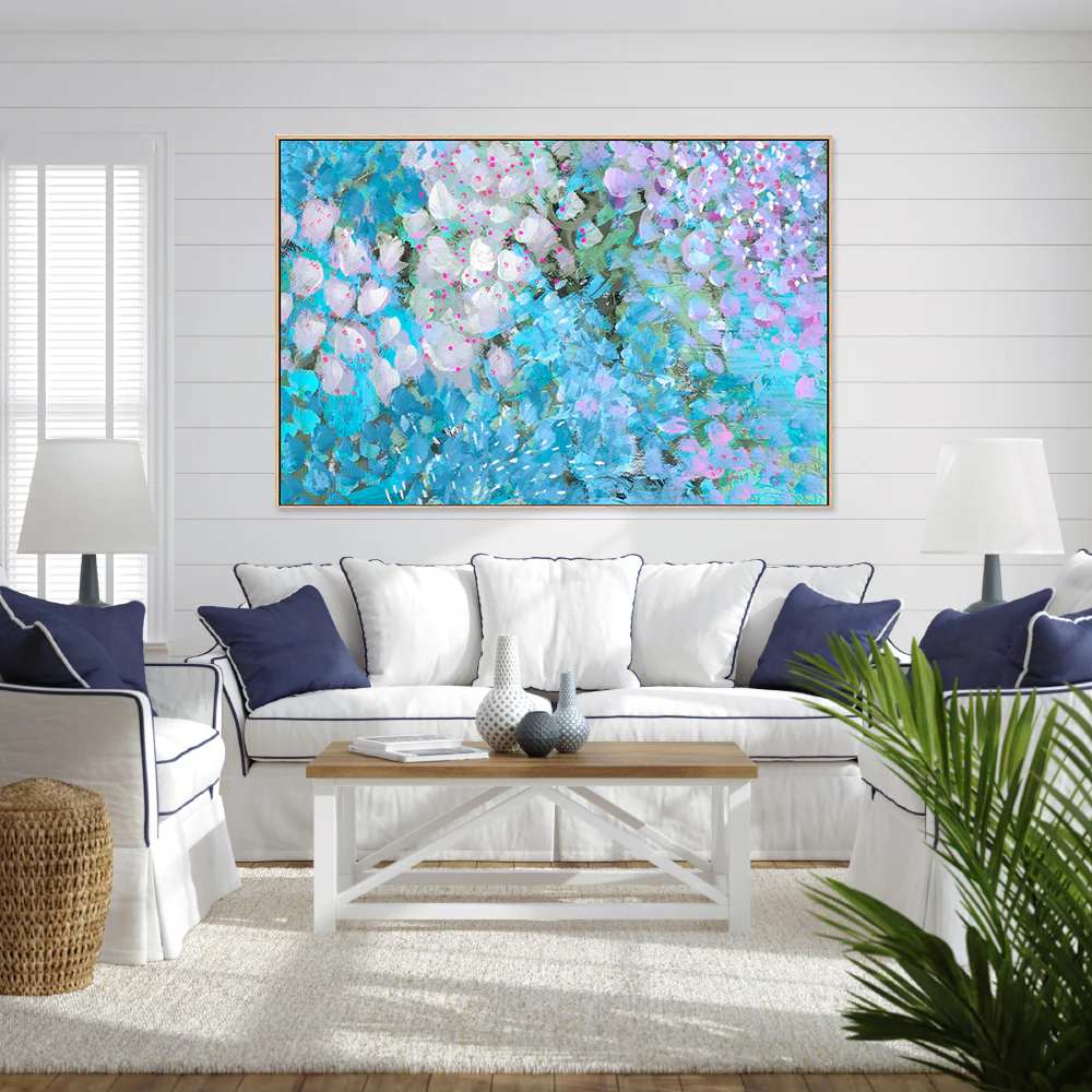Aqua Blue Petals , Hand-Painted Canvas - Image 2