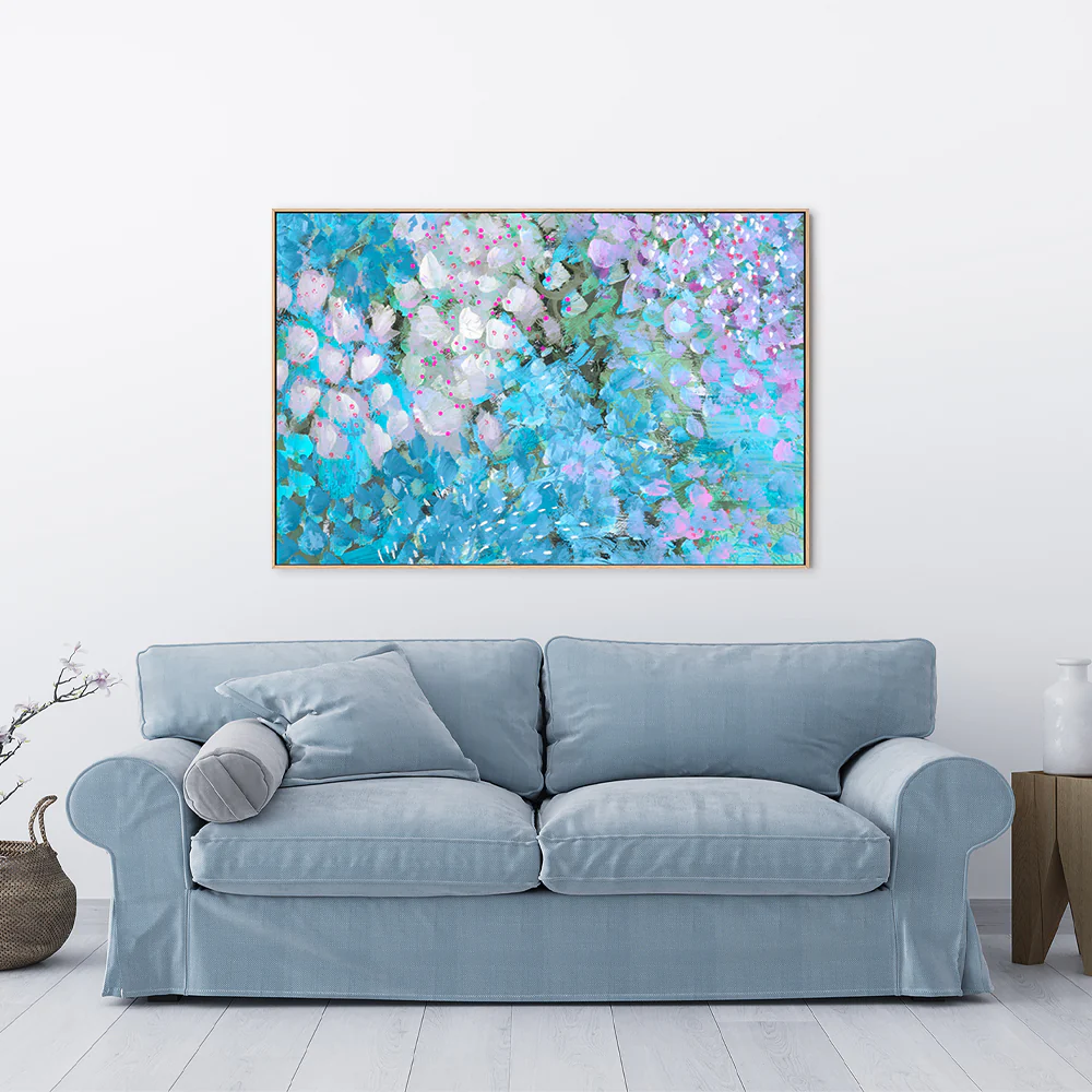 Aqua Blue Petals , Hand-Painted Canvas - Image 7