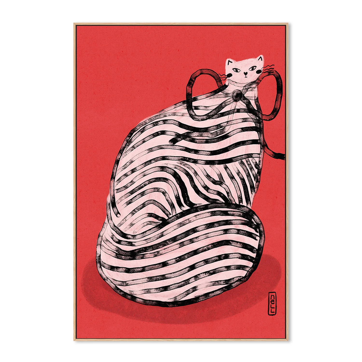 Black and White Stripe Cat Illustration Poster - Image 4