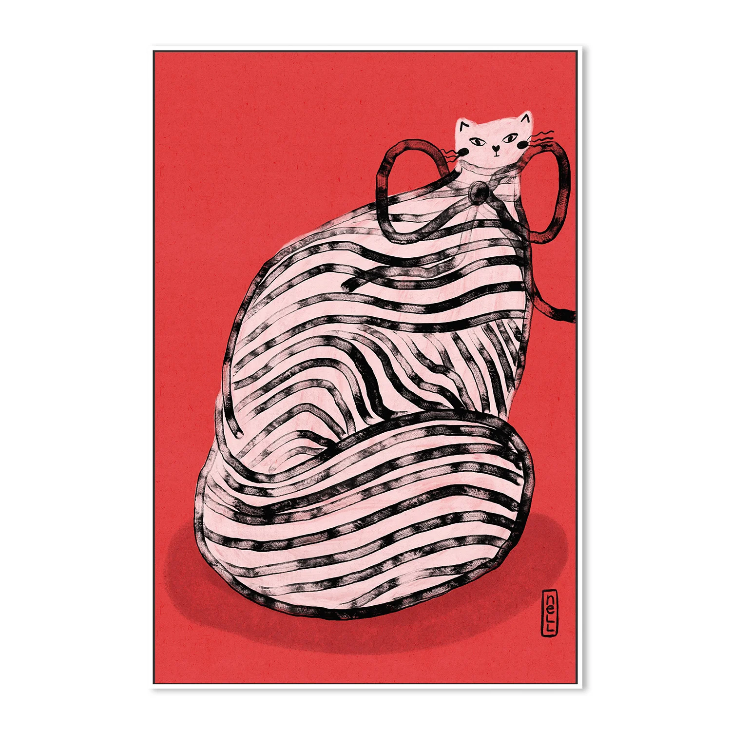 Black and White Stripe Cat Illustration Poster - Image 5