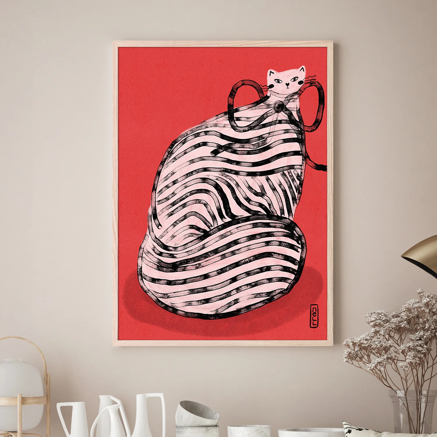 Black and White Stripe Cat Illustration Poster - Image 7