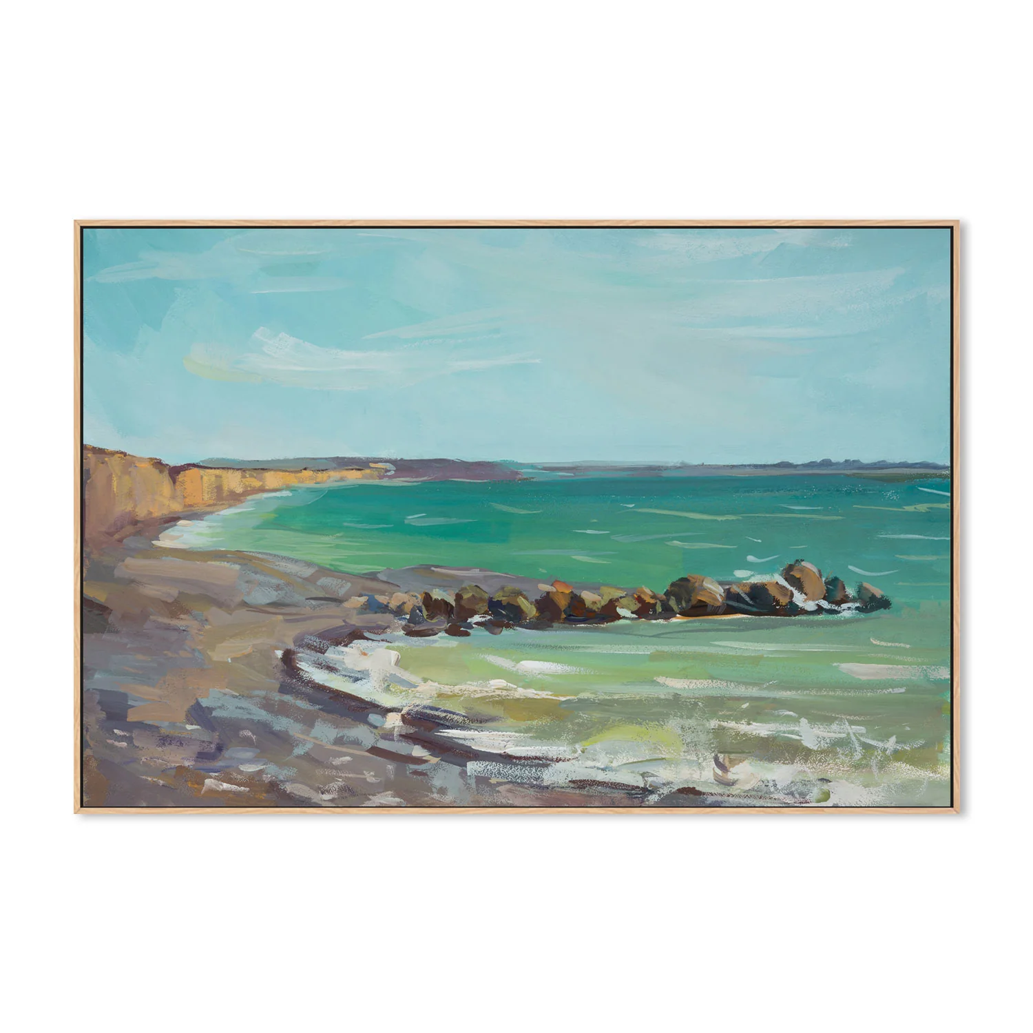 Blue And Green Coastal Dreams , Hand-painted Canvas - Image 4