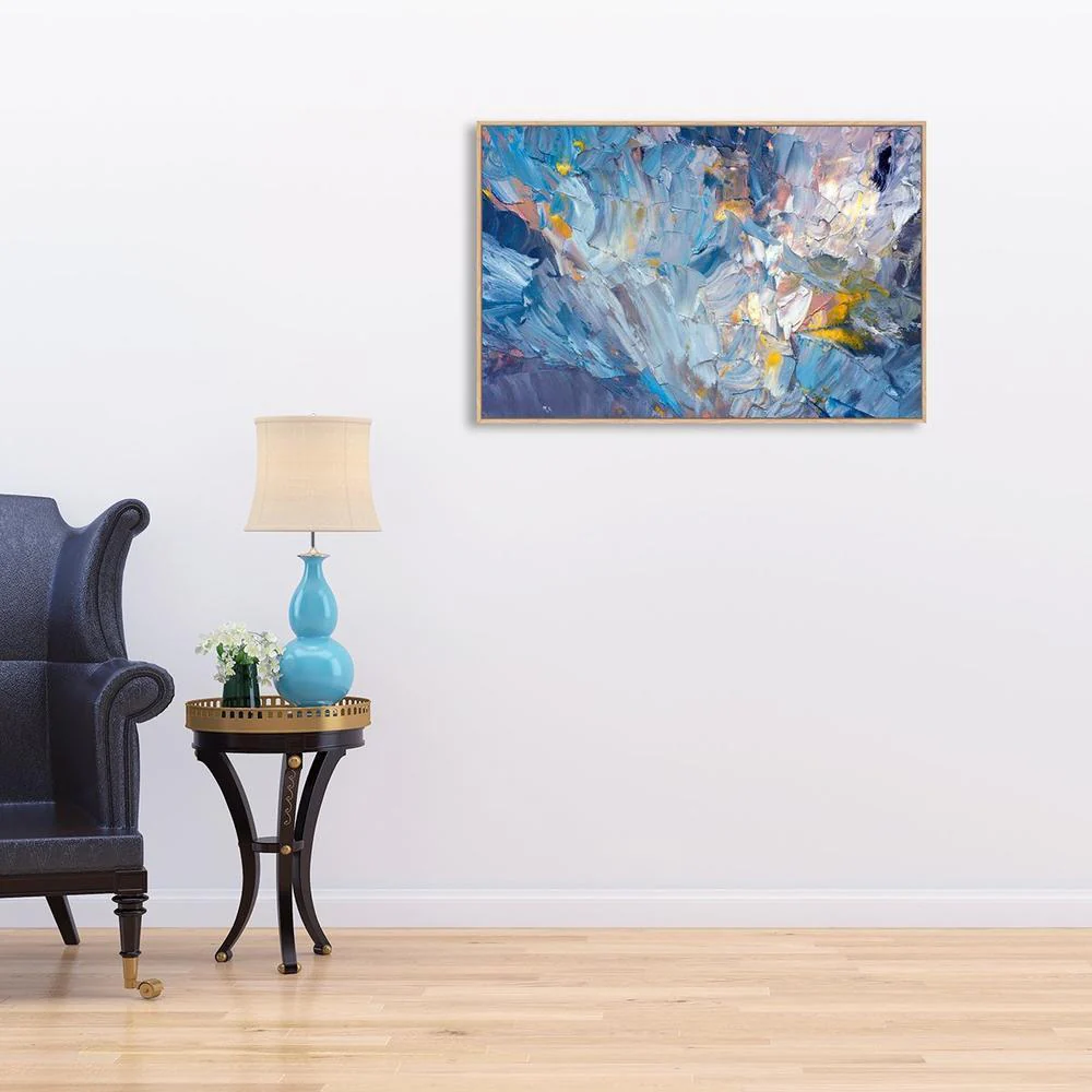 Blue And Mustard Abstract, Hand-Painted Canvas - Image 3