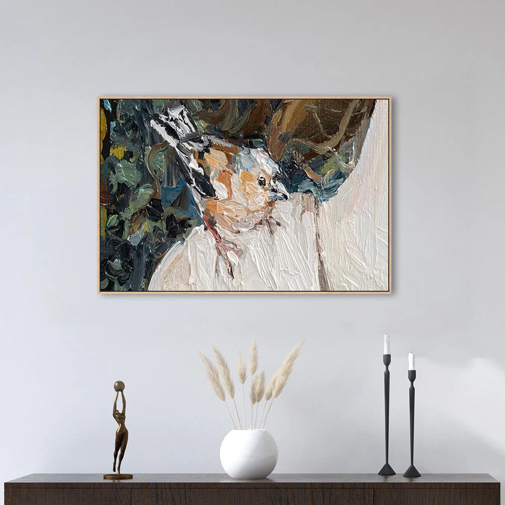 Over Her Shoulder, Blue, Green and Nude Abstract , Hand-painted Canvas - Image 2
