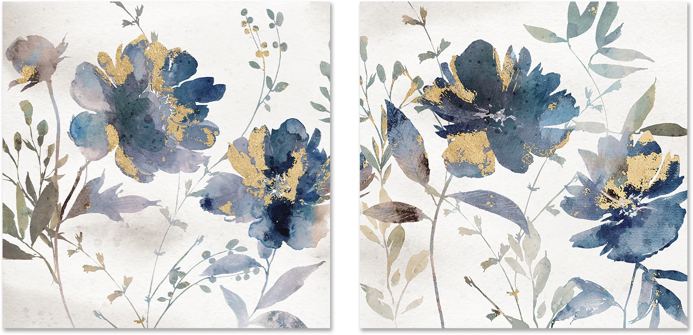 Blue Watercolor Florals, Style A & B, Set of 2