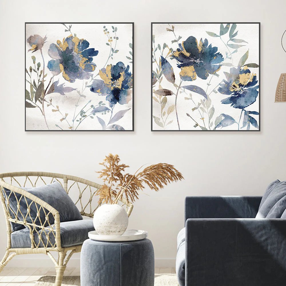Blue Watercolor Florals, Style A & B, Set of 2 - Image 2