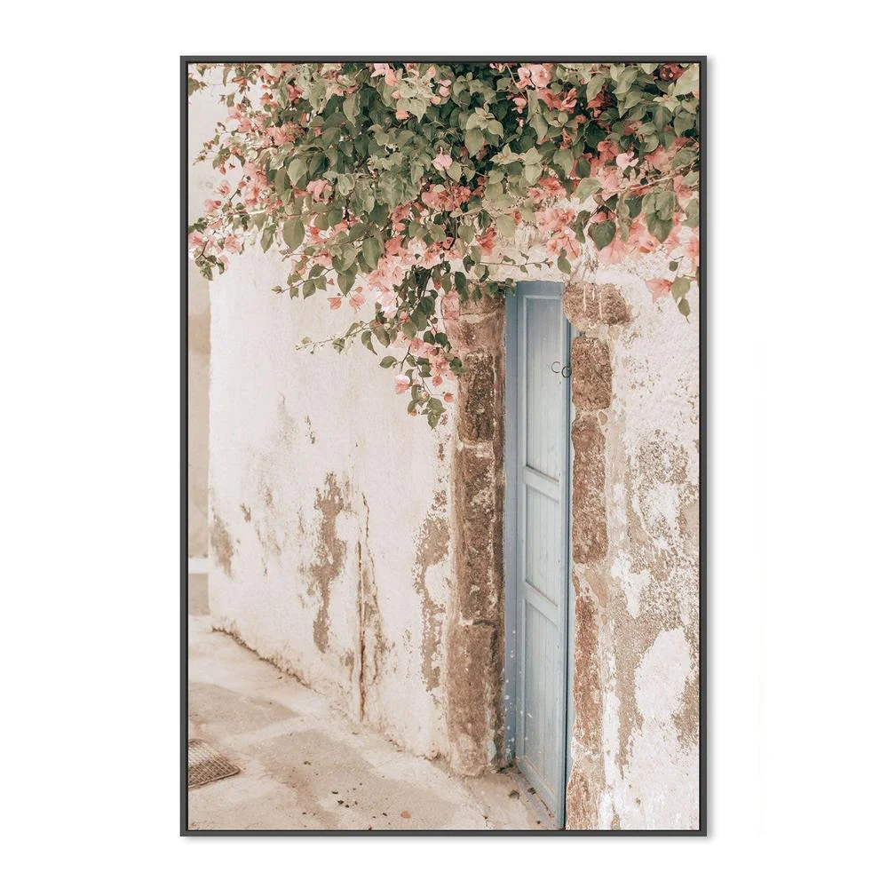 Bougainvillea flower and blue door in Santorini, Style A - Image 3