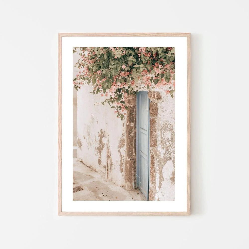 Bougainvillea flower and blue door in Santorini, Style A - Image 6