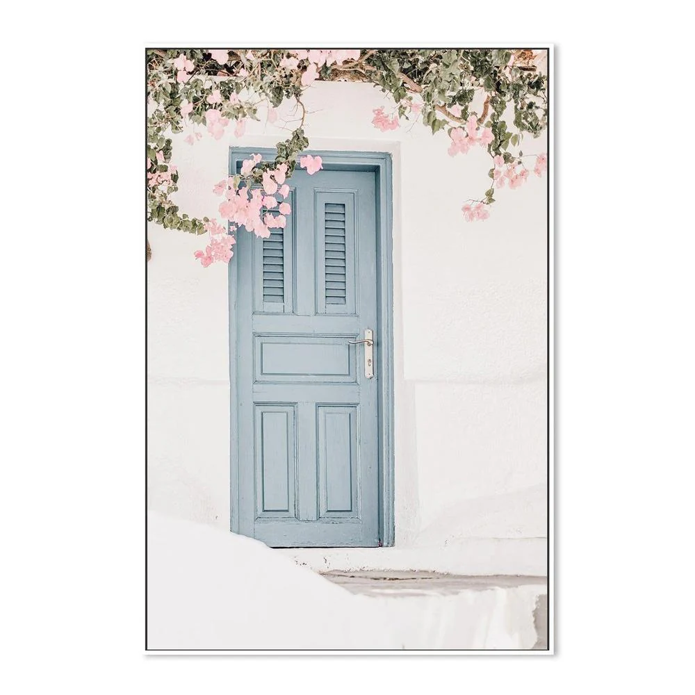 Bougainvillea flower and blue door in Santorini, Style B - Image 5