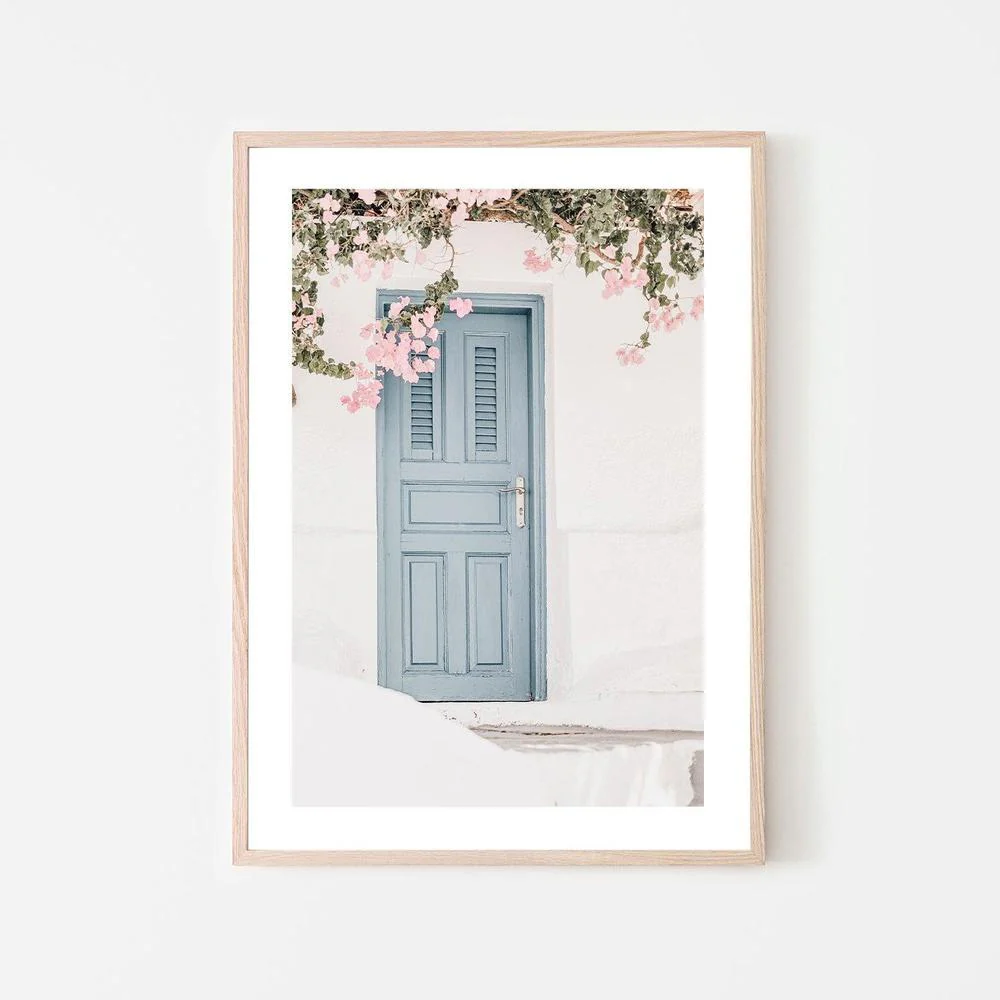 Bougainvillea flower and blue door in Santorini, Style B - Image 6