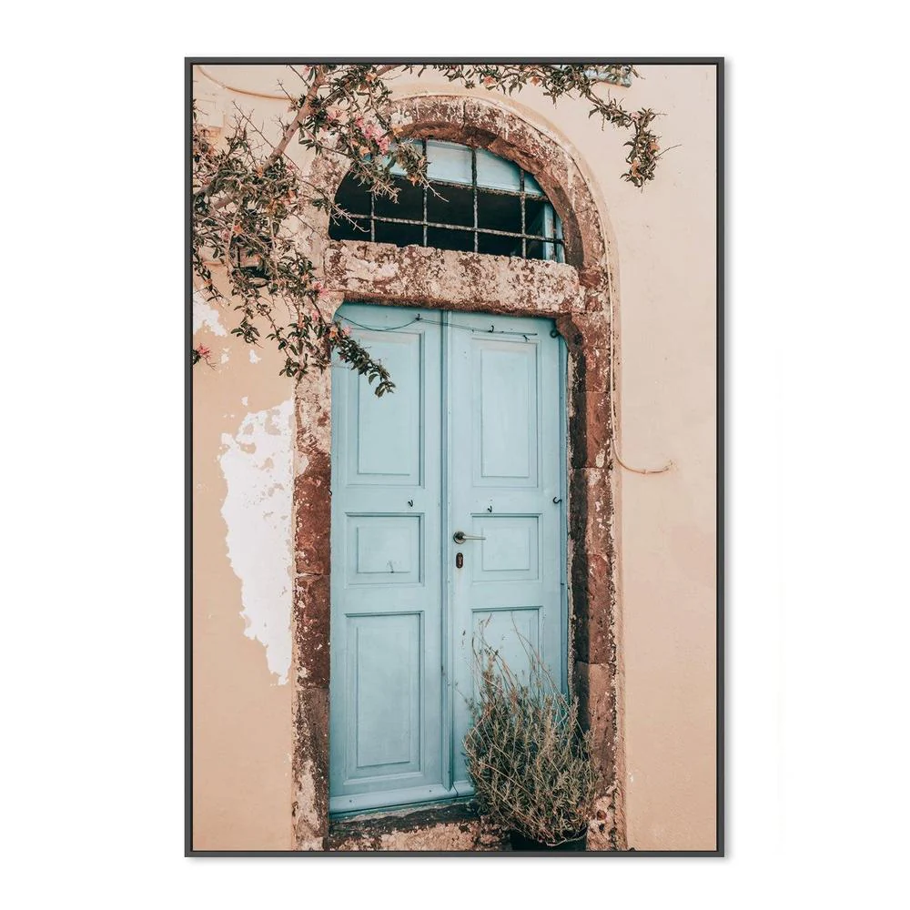 Bougainvillea flower and blue door in Santorini, Style C - Image 3