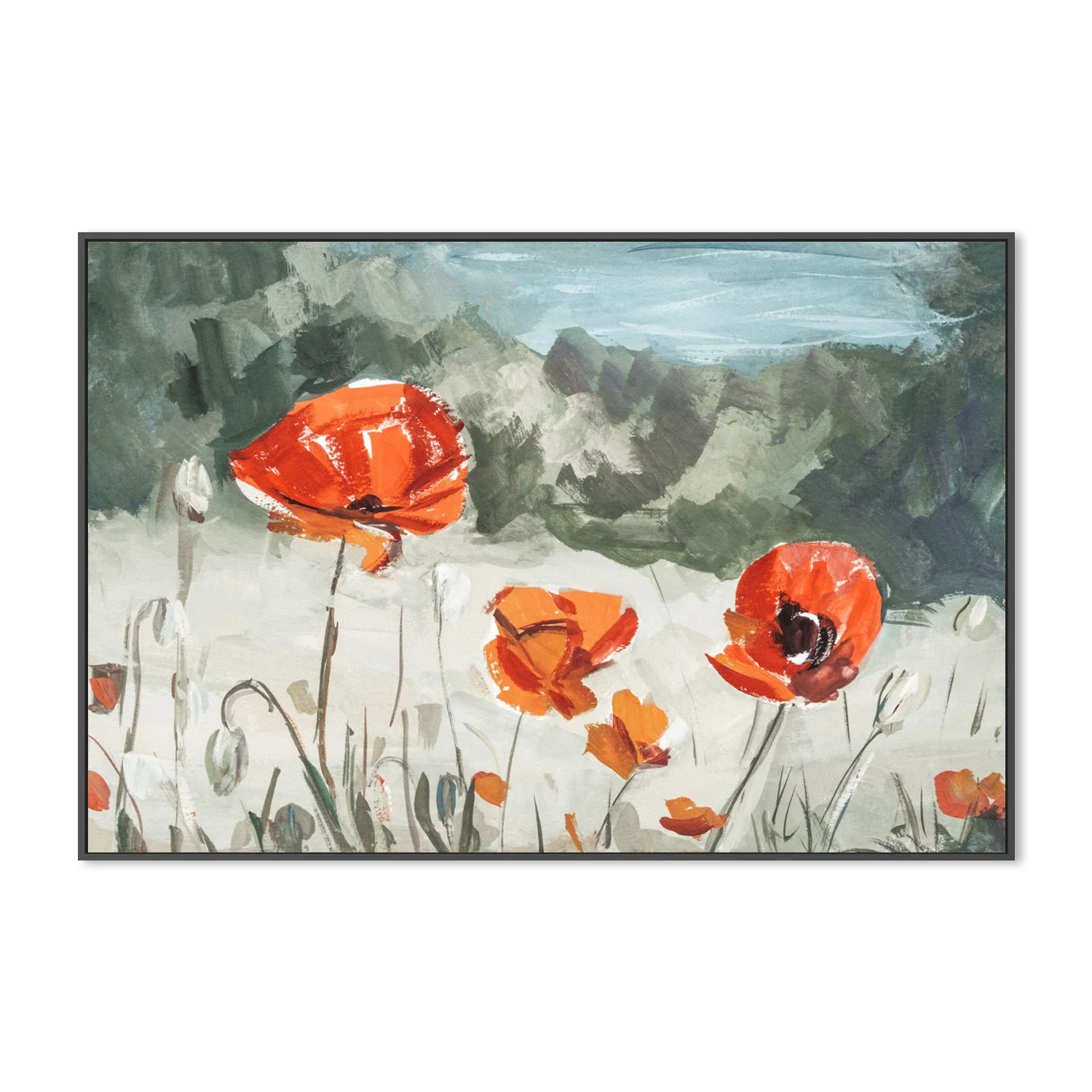 Bright Red Poppies , Hand-painted Canvas - Image 3