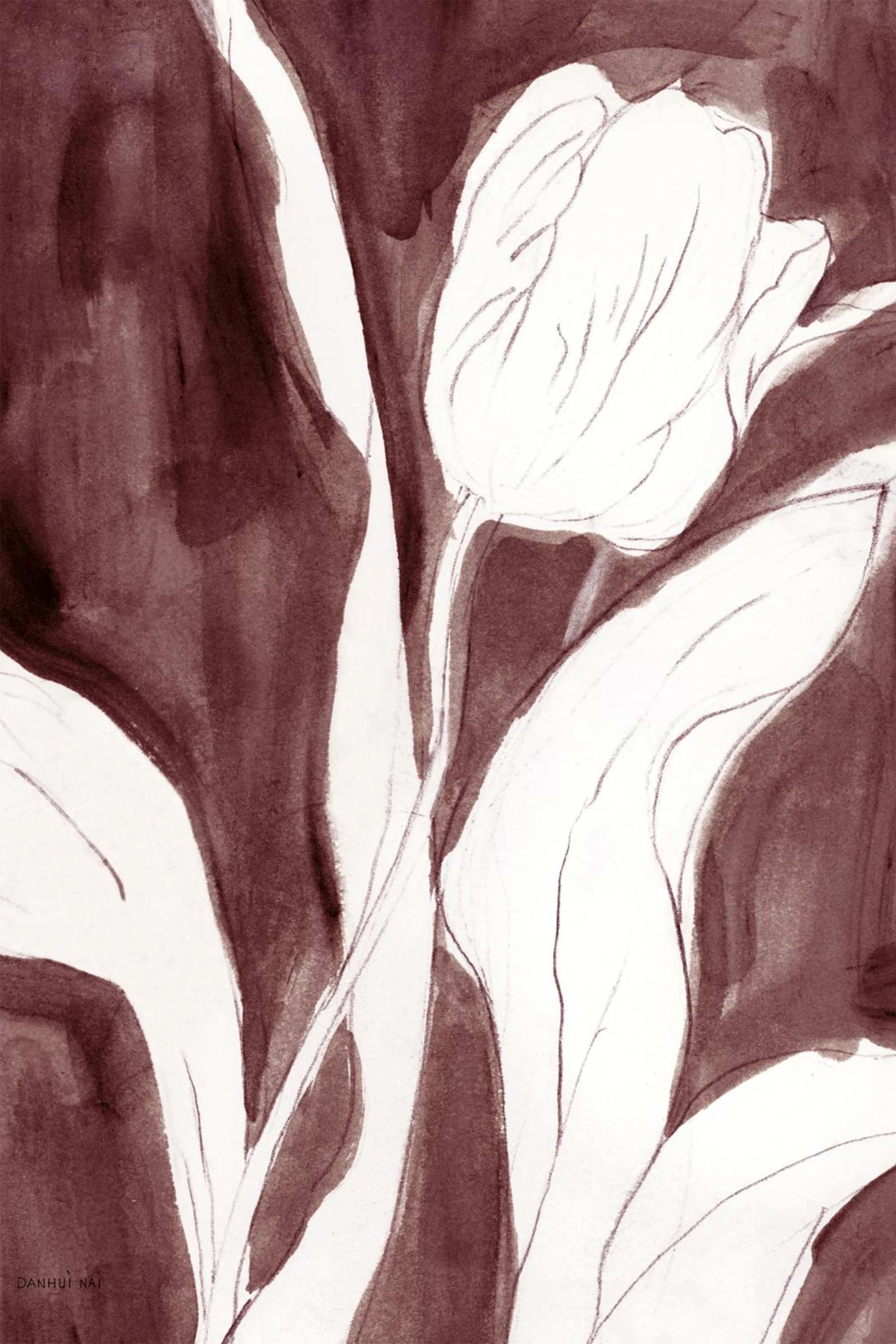 Burgundy Tulip Sketch , Style B