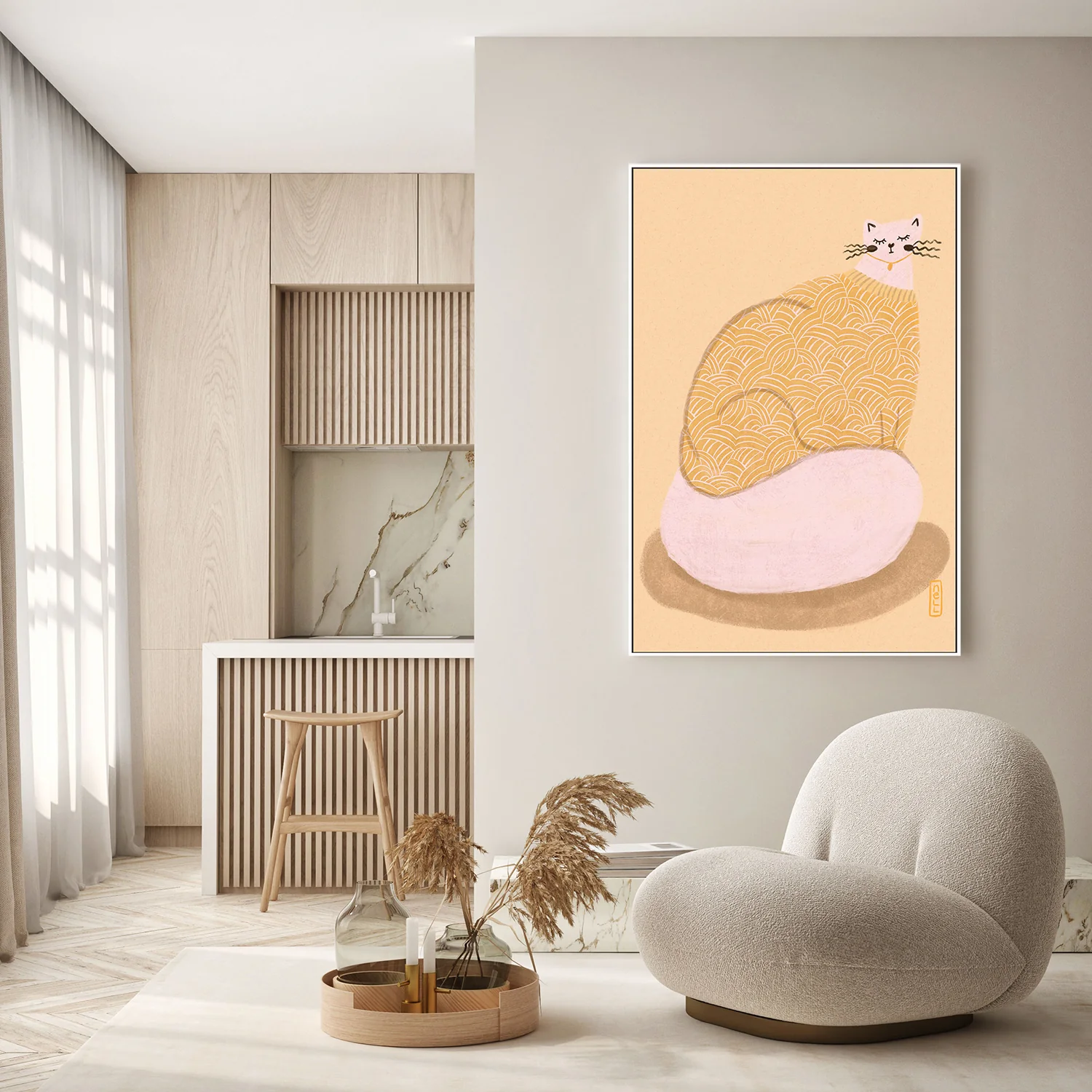 Cat in a Butter Yellow Jersey Illustration Poster - Image 9