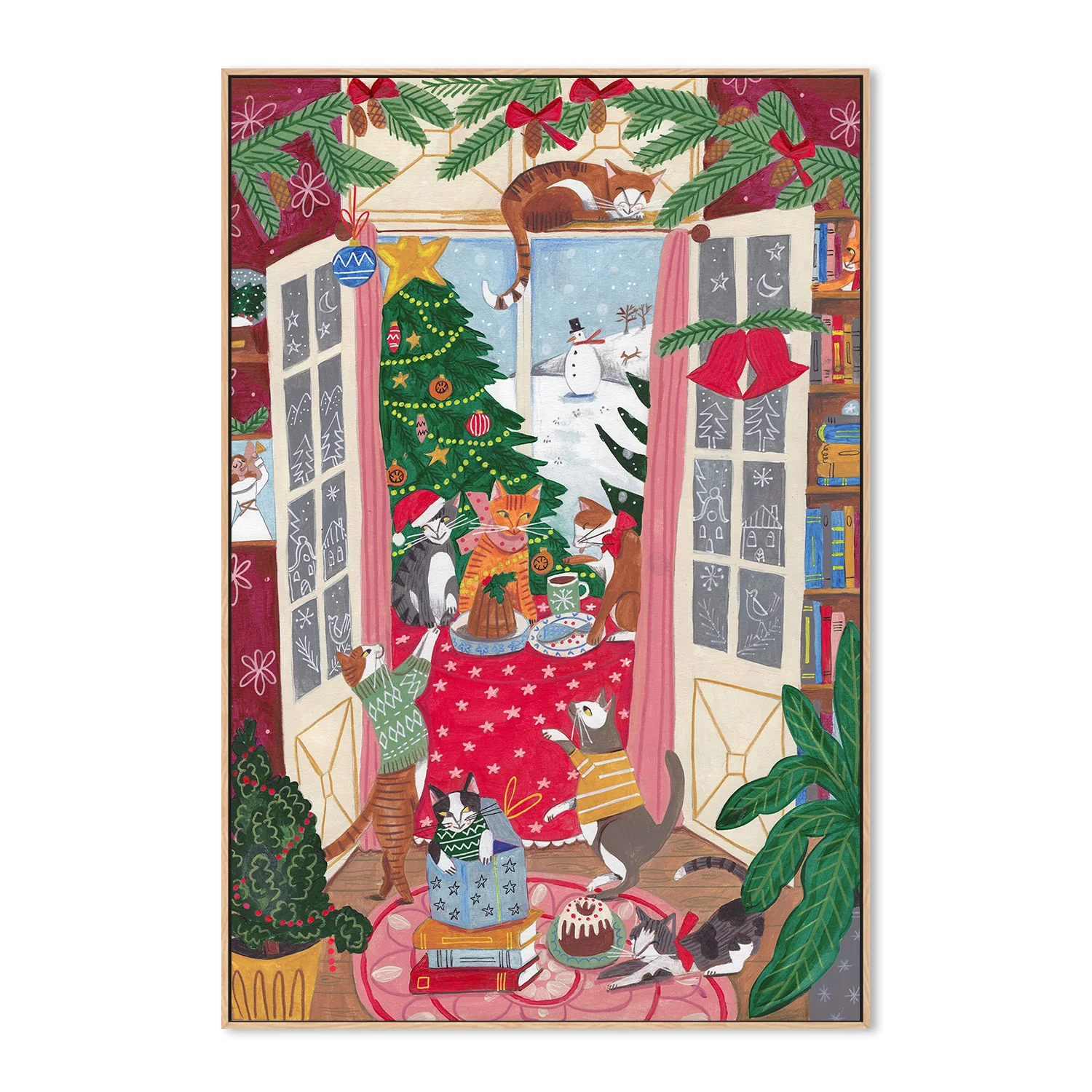 Cats in the Window at a Snowy Christmas in Bright Colours - Image 4