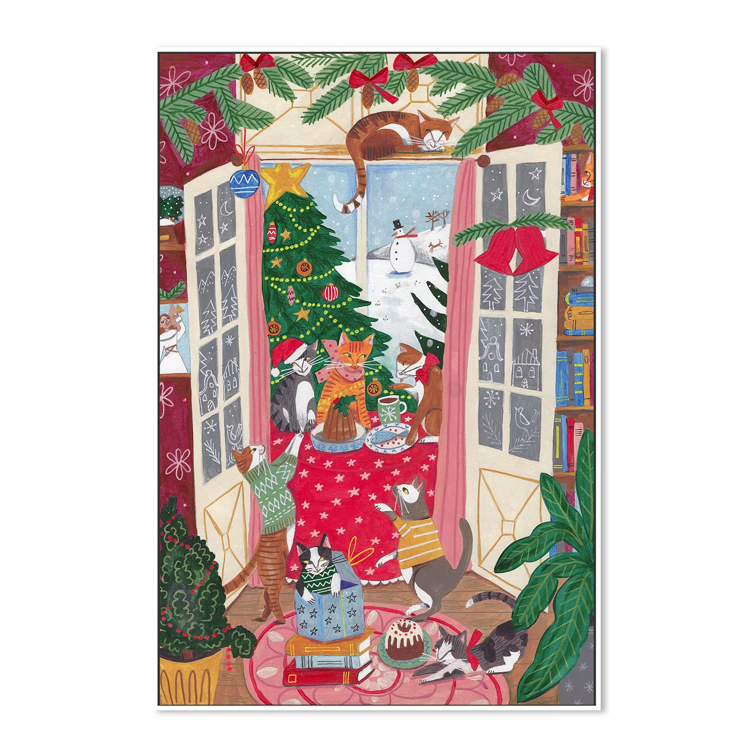 Cats in the Window at a Snowy Christmas in Bright Colours - Image 5