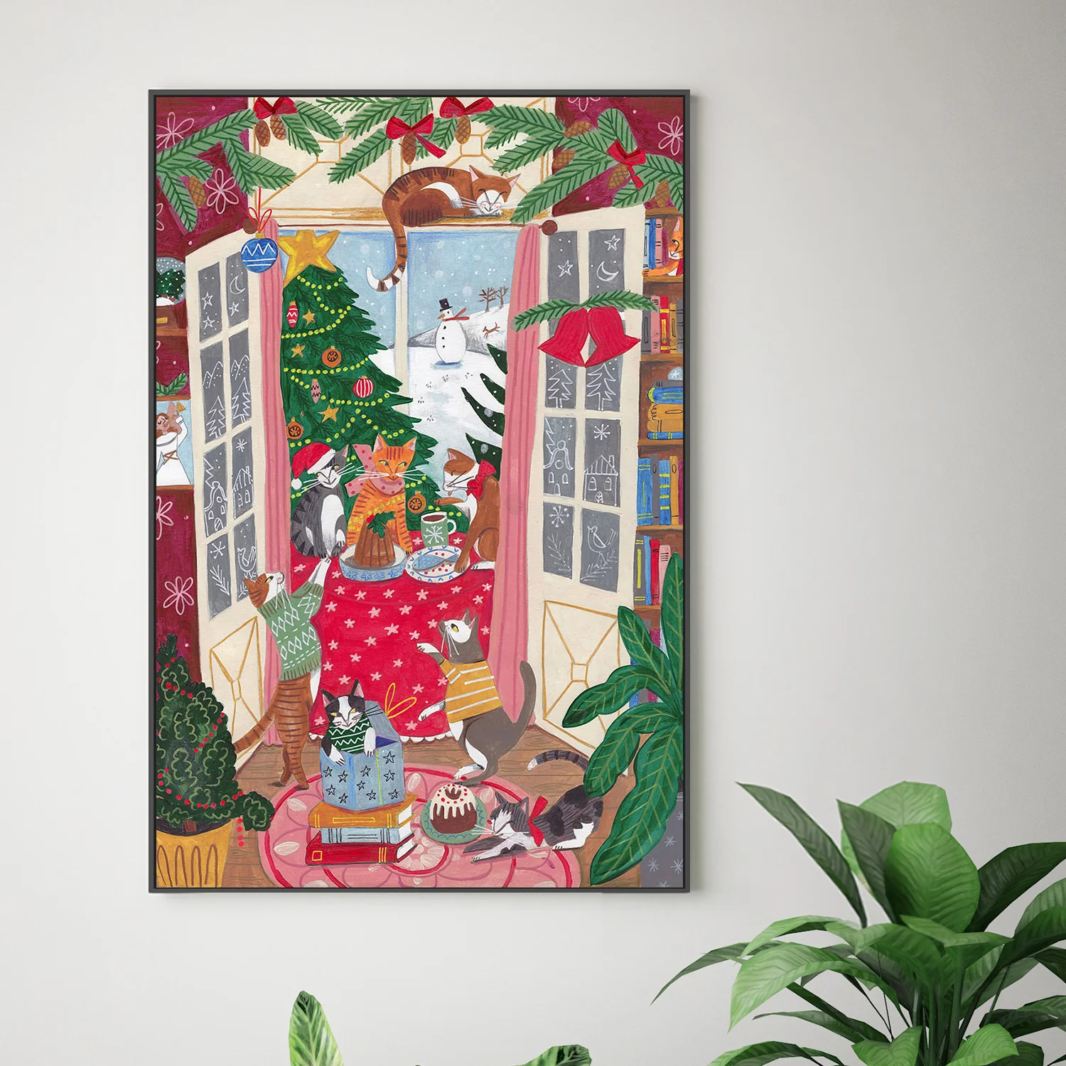 Cats in the Window at a Snowy Christmas in Bright Colours - Image 7