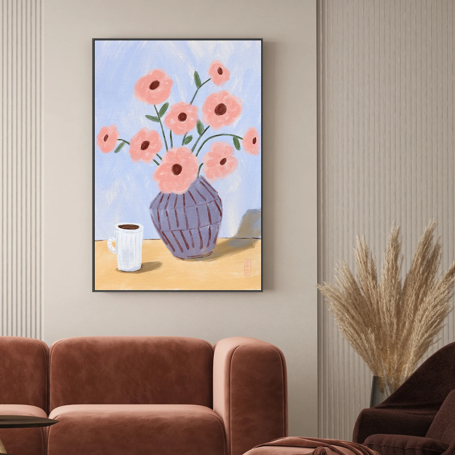 Coffee and Flowers Simple Still Life Painting - Image 2