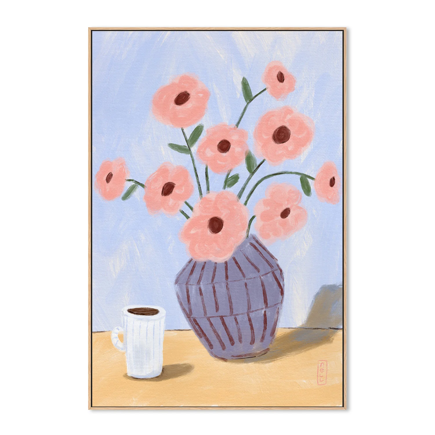 Coffee and Flowers Simple Still Life Painting - Image 4