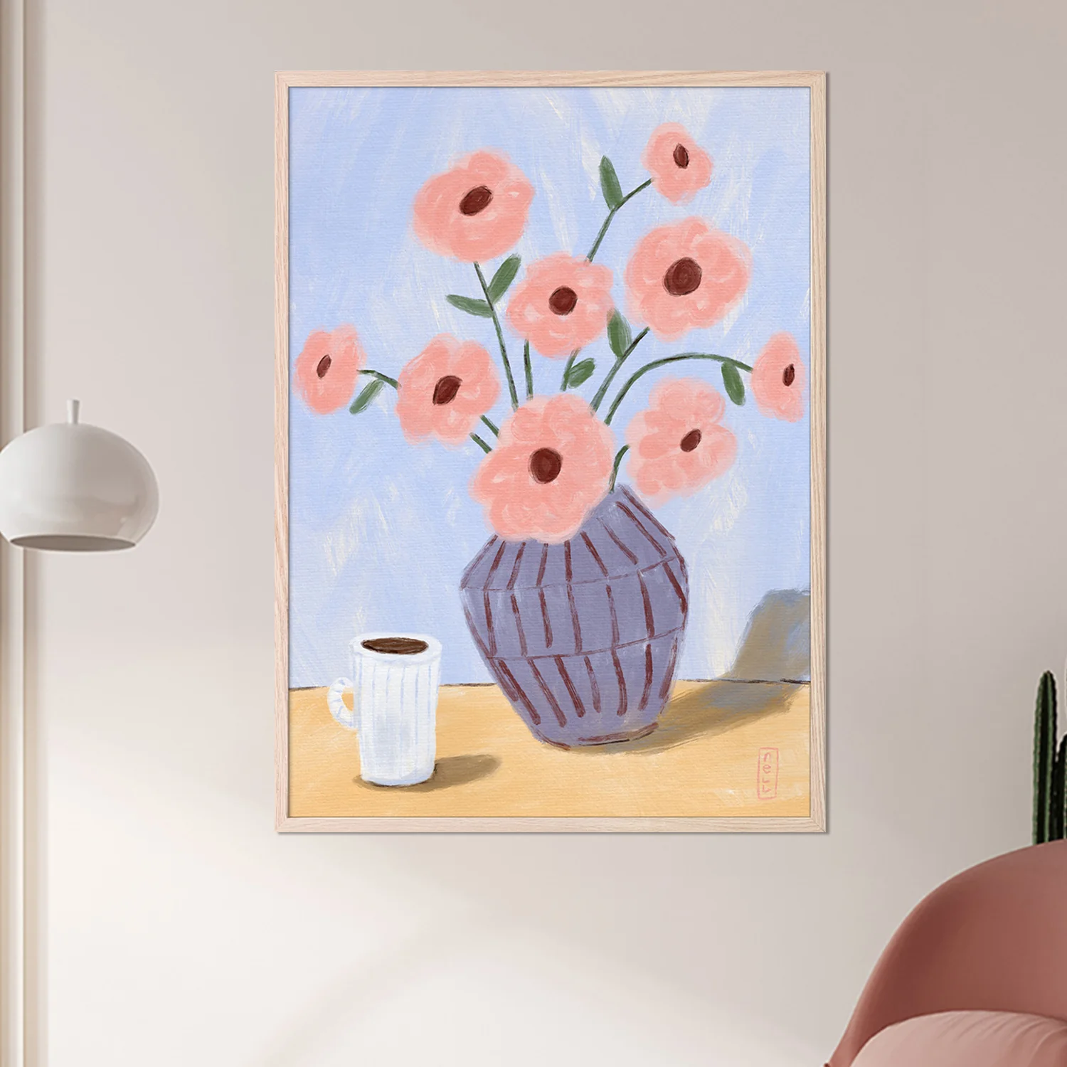 Coffee and Flowers Simple Still Life Painting - Image 7