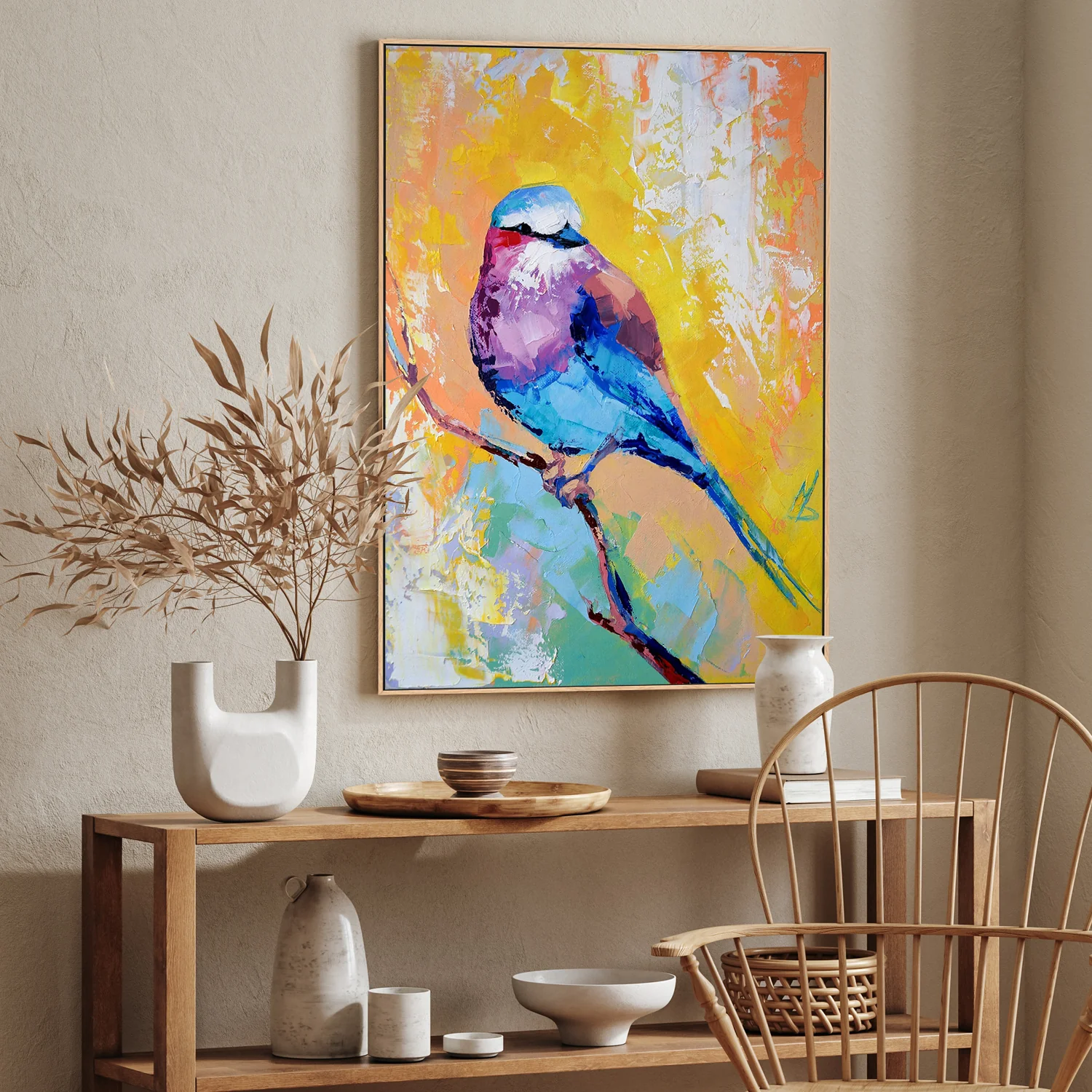 Colourful Bird , Hand-painted Canvas - Image 2