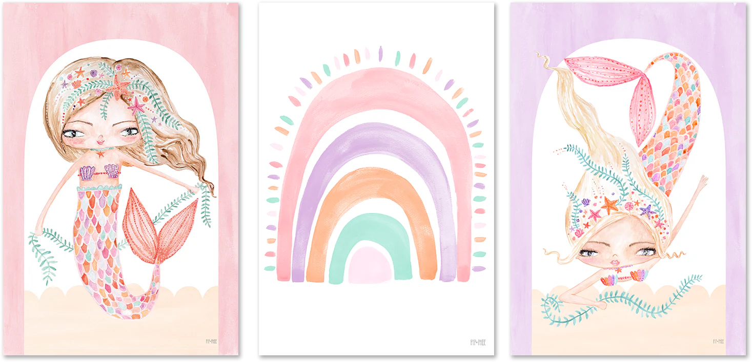 Coral Mermaid, Set of 3