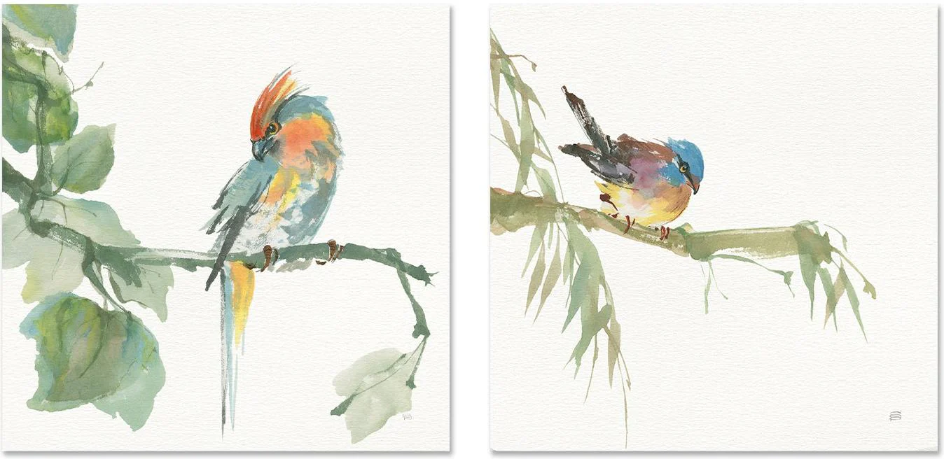 Crested Cockatoo And Finch, Set Of 2