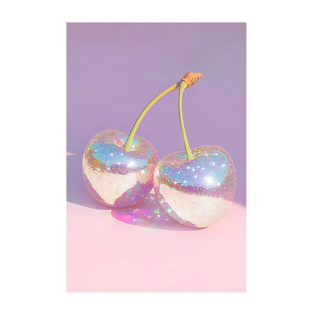 Disco Ball Cherries on Pastel Background
