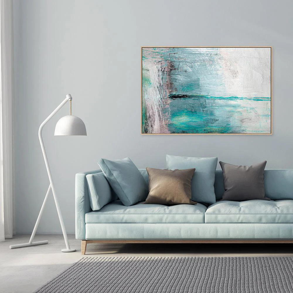Electric Teal Abstract , Hand-painted Canvas - Image 2