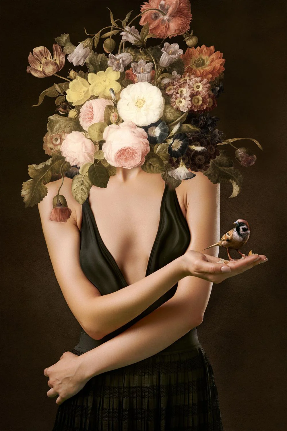 Elegant Floral Woman Goldfinch