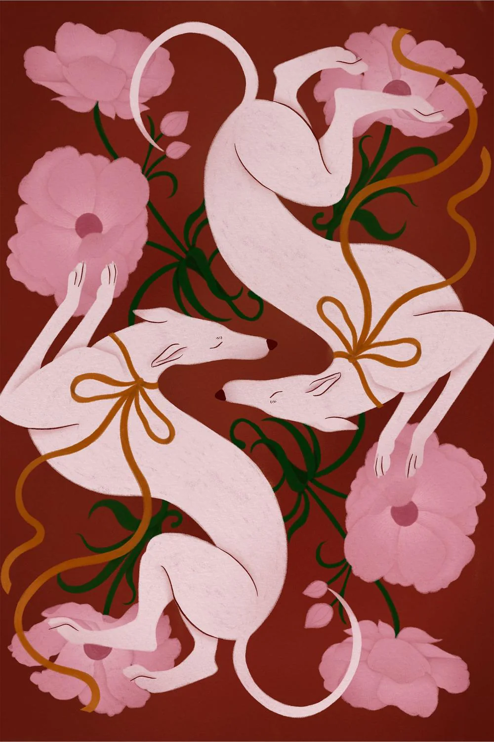 Elegant Greyhounds and Flowers