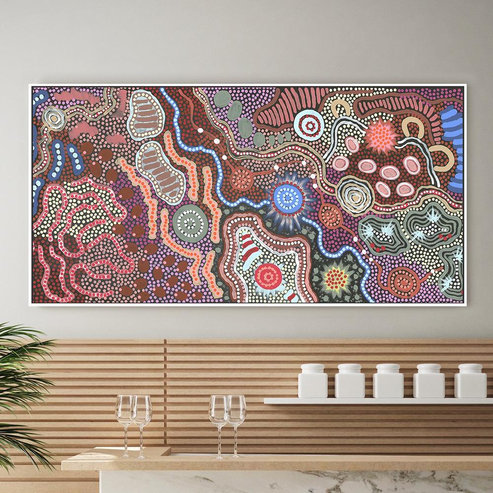 Family by the waterhole, Original Hand-Painted Canvas By Azeza Possum - Image 2