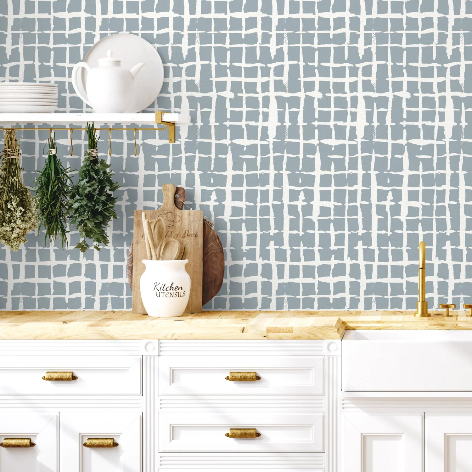 Farmhouse Flea Market Pattern Blue, Wallpaper - Image 2