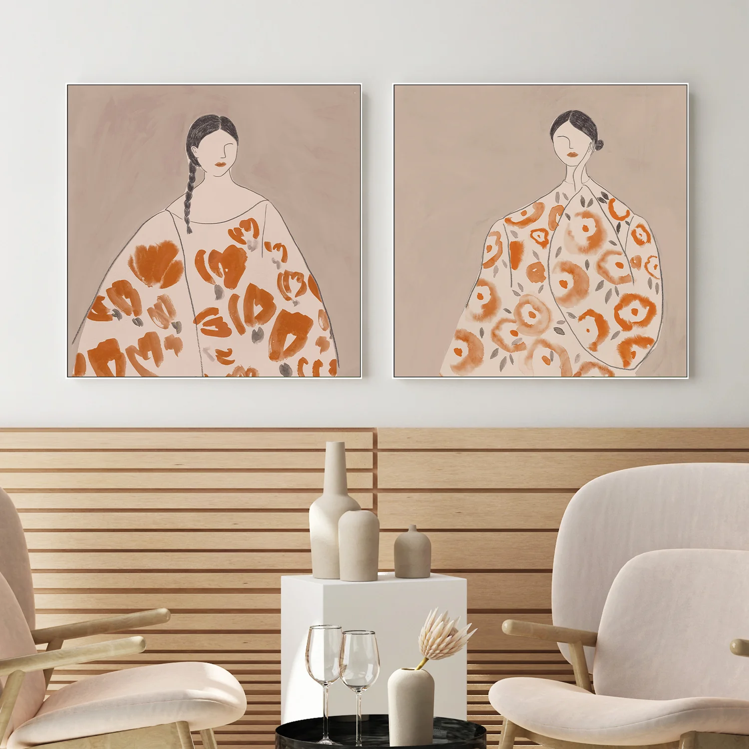 Floral Woman, Mocha Tone, Style A & B, Set Of 2 - Image 2