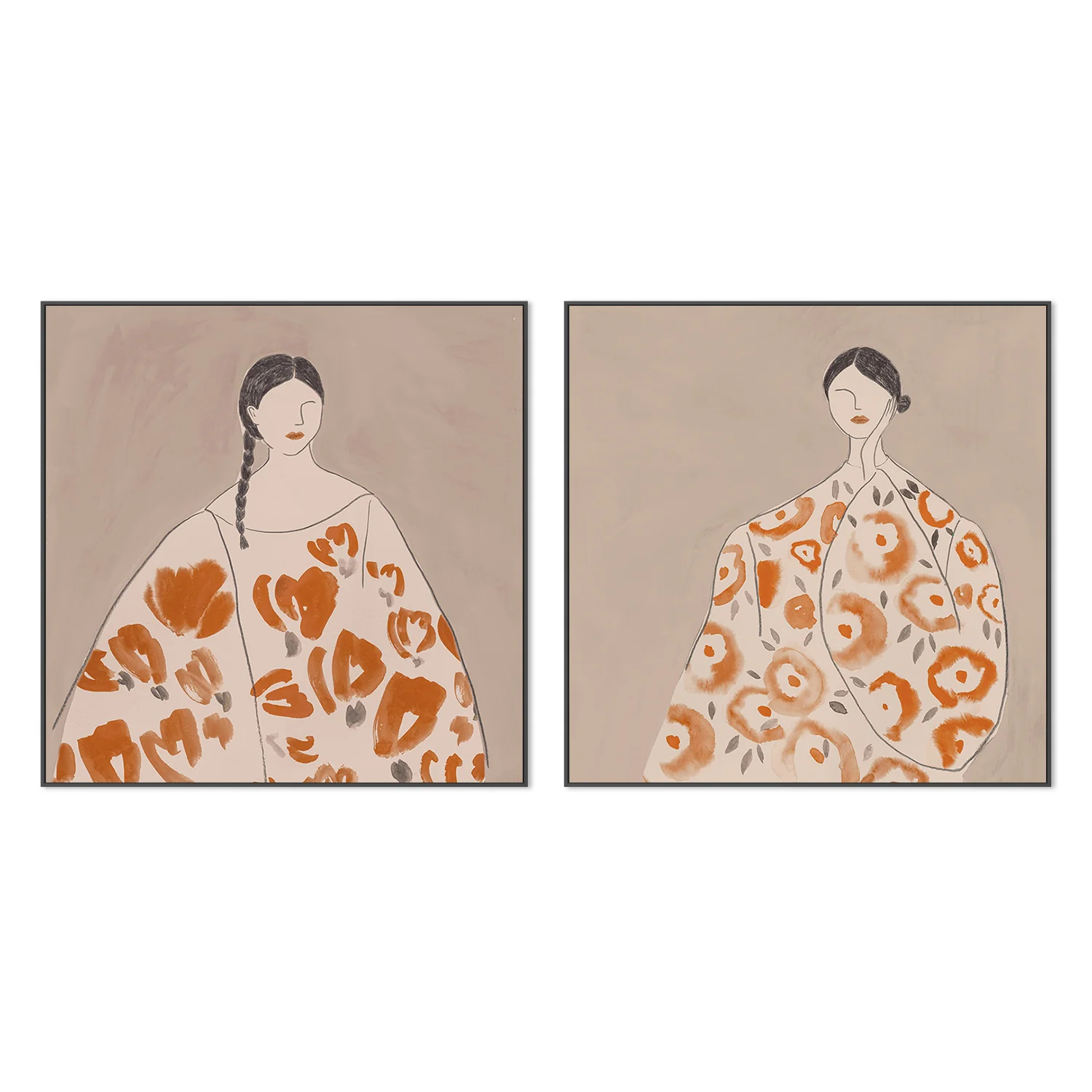 Floral Woman, Mocha Tone, Style A & B, Set Of 2 - Image 3
