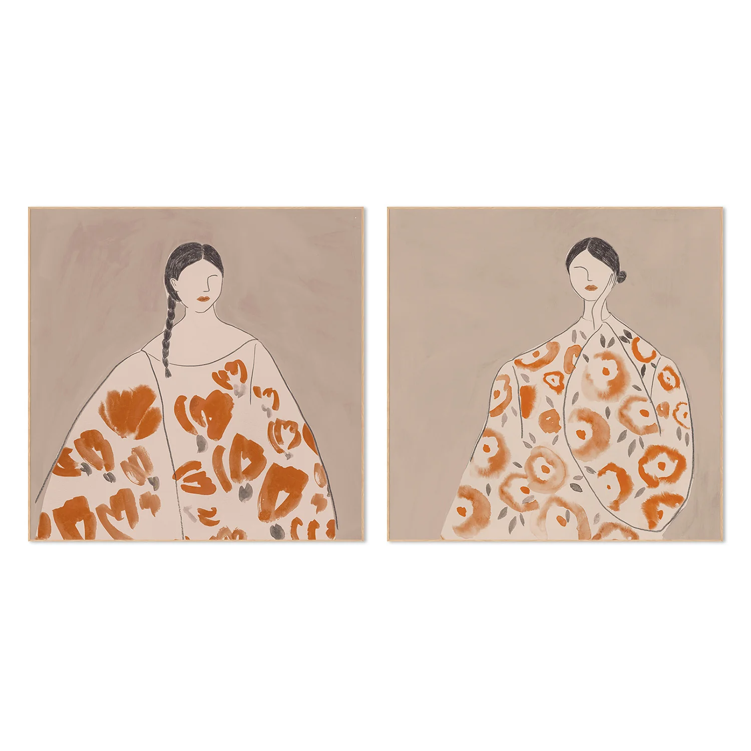 Floral Woman, Mocha Tone, Style A & B, Set Of 2 - Image 4