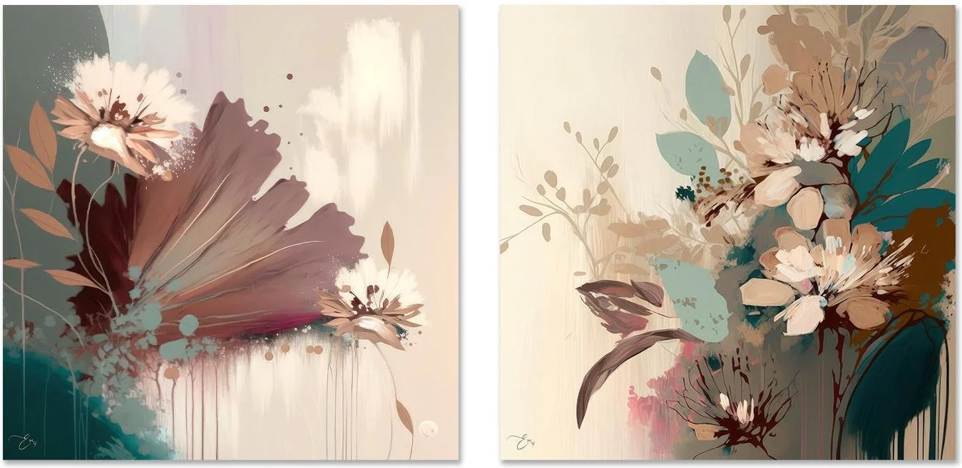 Flower Field, Style A & B, Set Of 2