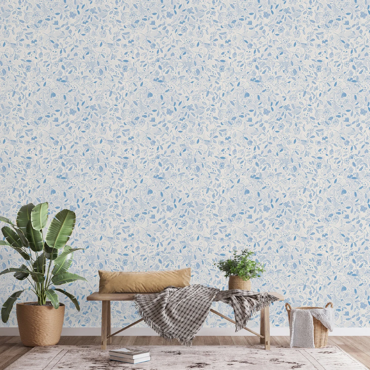 Flower Tile Blue, Wallpaper - Image 2