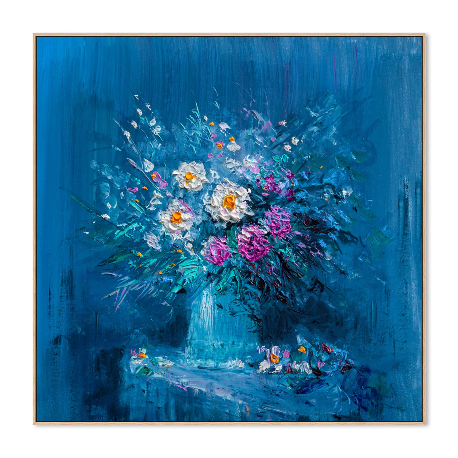 Flowers In Blue , Hand-Painted Canvas - Image 4