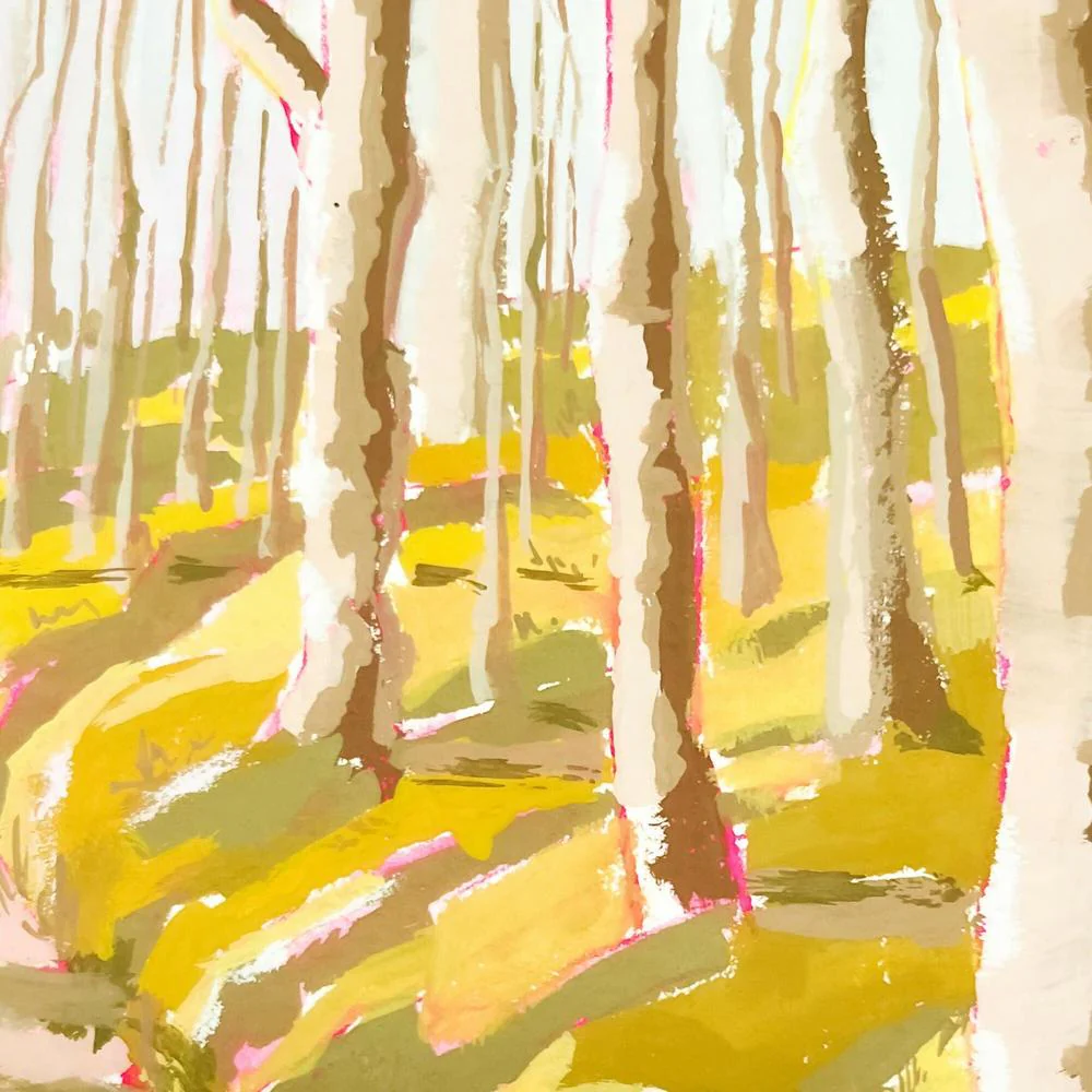 Forest Path In Autumn Original Gouache Painting - Image 3