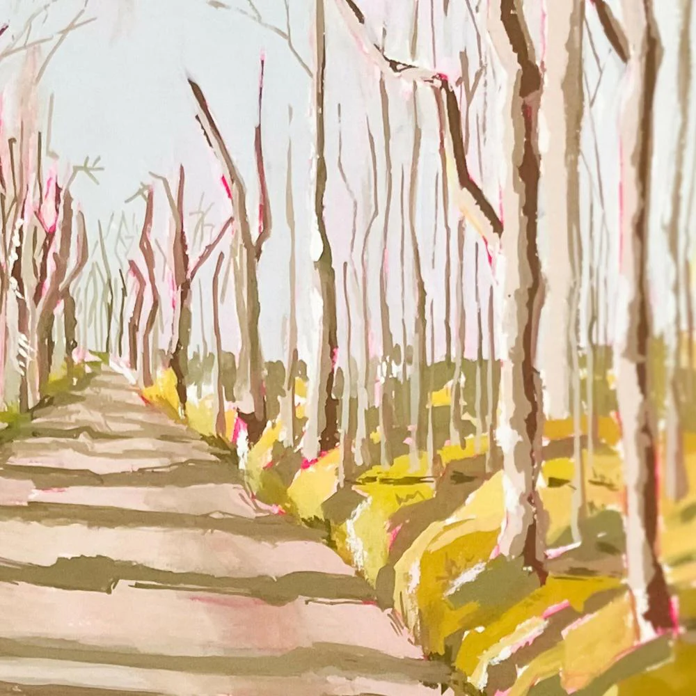 Forest Path In Autumn Original Gouache Painting - Image 4