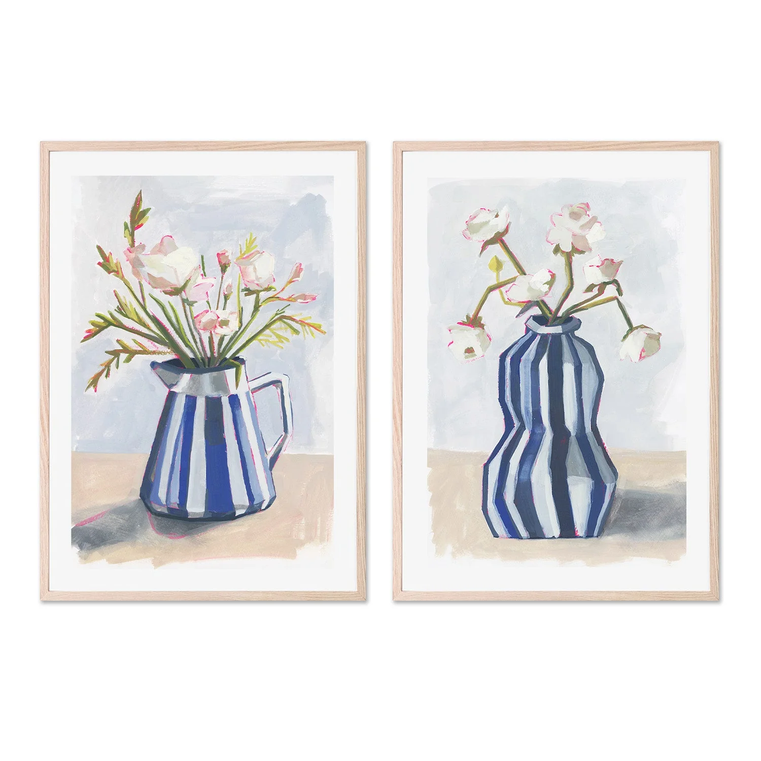 Fresh Flowers In A Striped Vase, Style A & B, Set Of 2 - Image 6