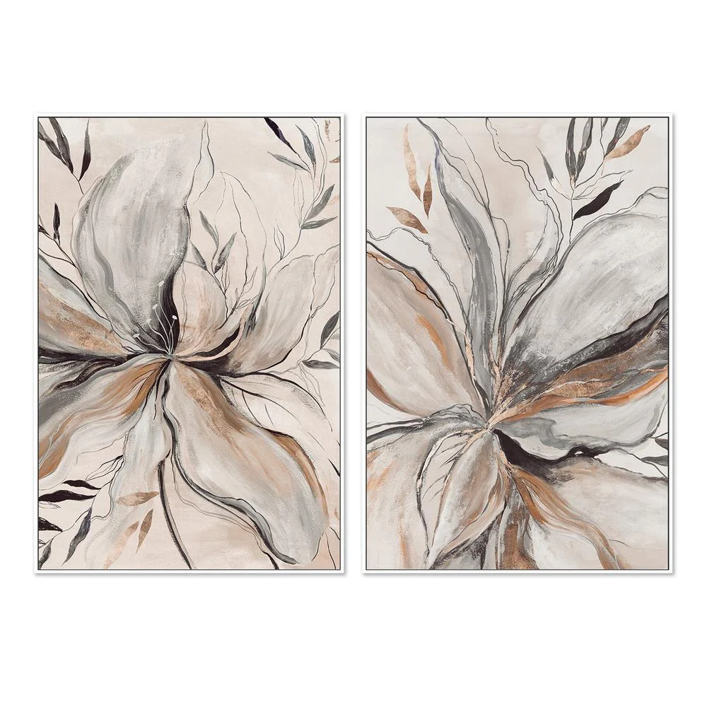 Gold Brown Charcole Flower, Style A & B, Set Of 2 - Image 5